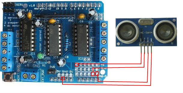 Connecting Ultrasonic Sensor on Adafruit Motor Shield v1